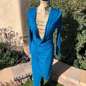Blue cotton/jersey asymmetrical hemline.